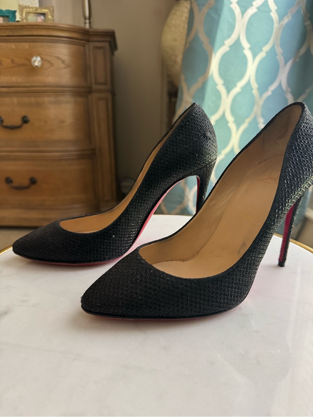Christian Louboutin Black Pointed Toe Pumps with Red Soles